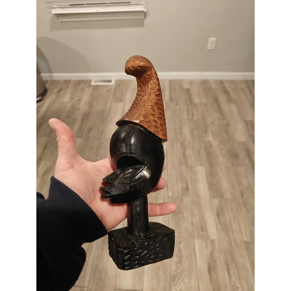 Vintage African Wood Hand Carved Wooden Sculpture Head